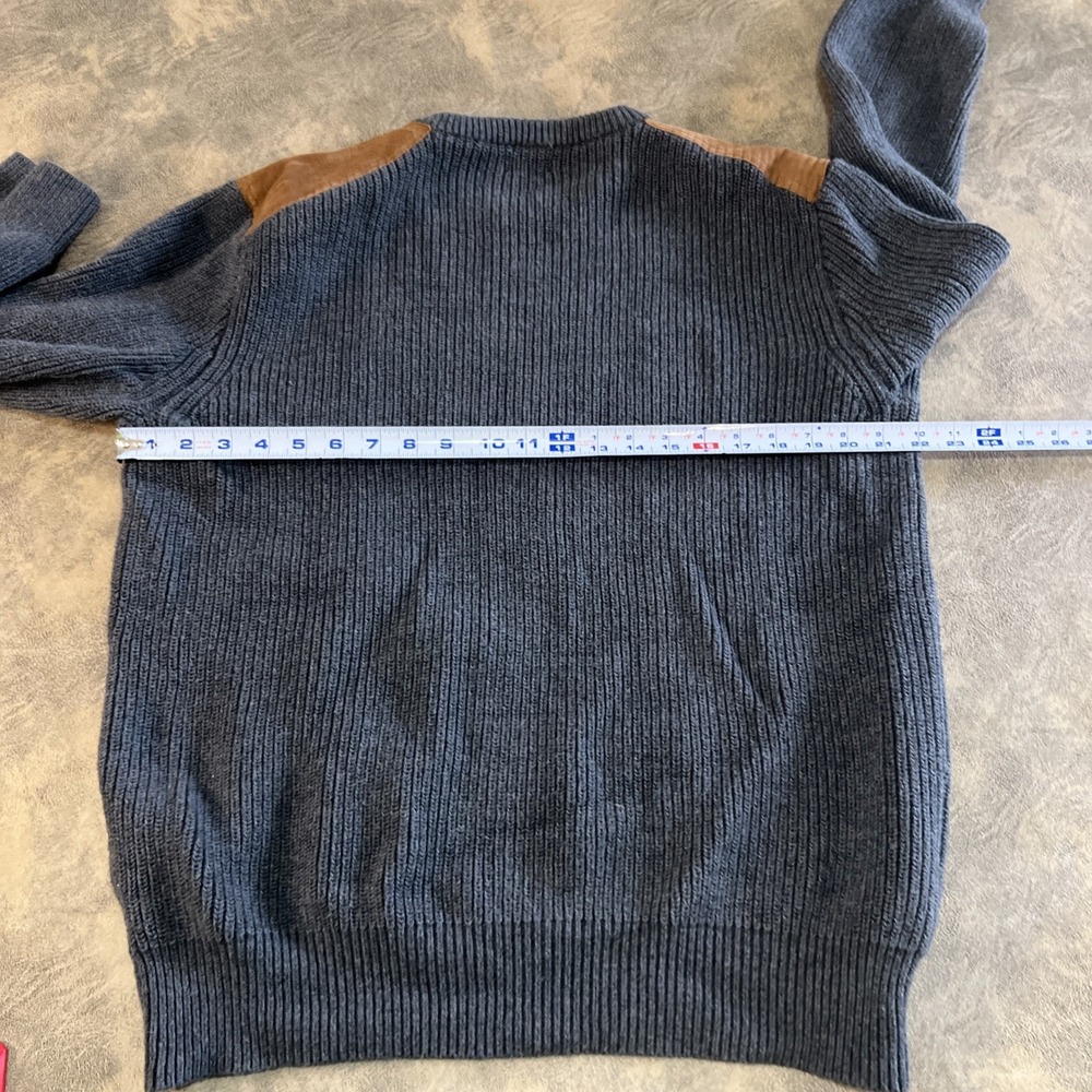 J Crew Woodsman Sweater Men's XL Gray Cotton Crew Suede Leather Patch - Picture 6 of 9